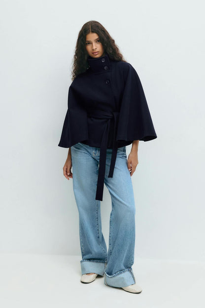 Capella Short Cape Coat – Navy Blue