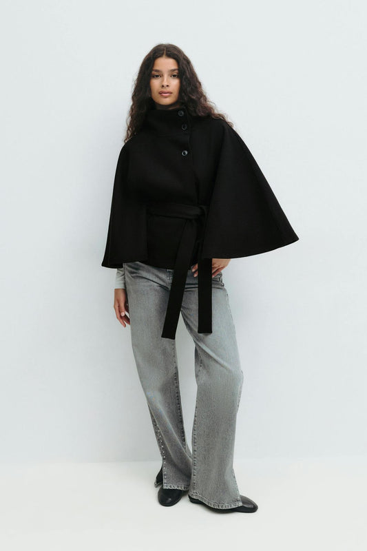 Capella Short Cape Coat – Black