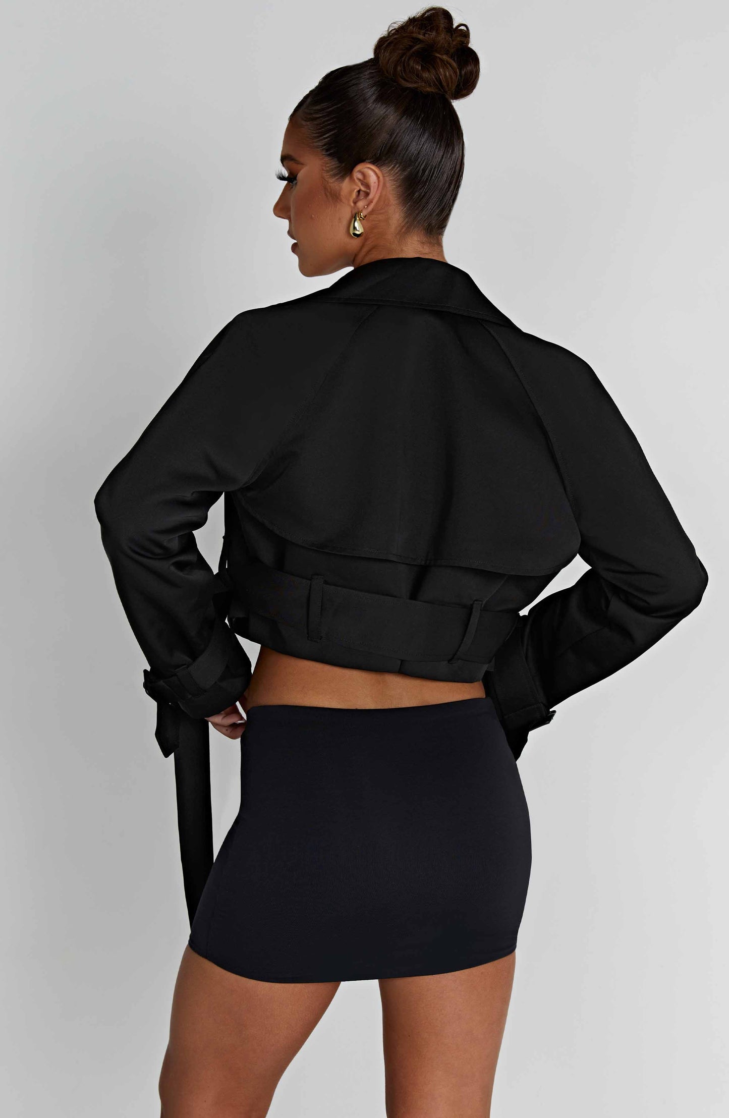 Caprice Cropped Trench Coat – Black
