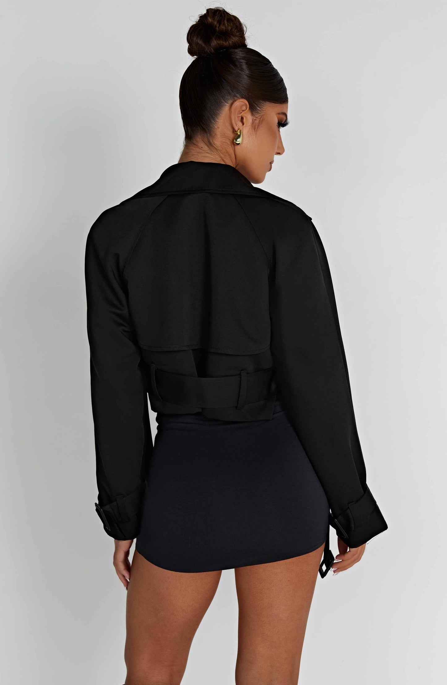 Caprice Cropped Trench Coat – Black