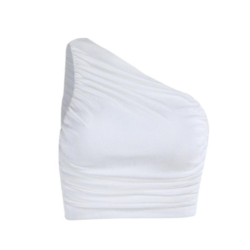Halibuy Double-layered sleeveless one shoulder ruched top