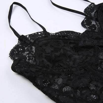 Lace slit v neck solid backless cami crop top